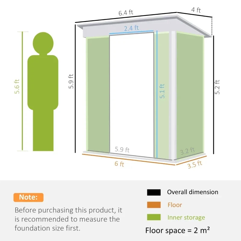 Dimension diagram showing the shed at 195 cm wide, 122 cm deep and 181.5 cm high