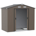 Brown Outsunny 7x4ft metal garden shed with apex roof and open double sliding doors