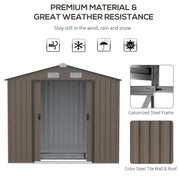 Weather resistance panel showing wind, snow, rain and UV protection for the brown shed