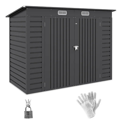 Dark grey 8x4ft Outsunny metal garden shed with pent roof, two vents and closed double doors