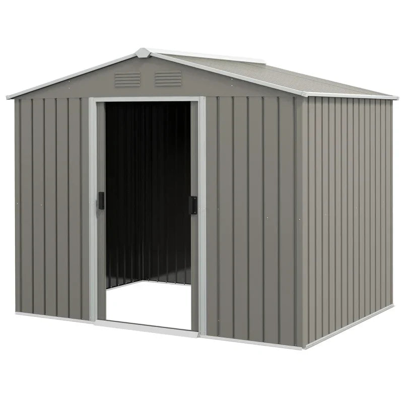 Studio shot of the shed with one sliding door slid open showing the empty interior
