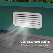 Close-up of a white louvred ventilation slot set into the green front panel
