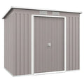 Light grey 7x4ft Outsunny metal garden shed with a pent roof and closed double sliding doors, studio view