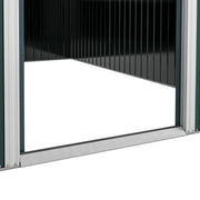 Close-up of the open sliding door with the silver floor track and white door frame at the threshold
