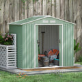Light green Outsunny 7x4ft metal garden shed with apex roof and open sliding doors