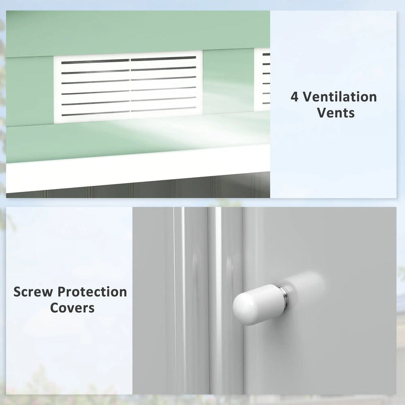 Close-up of the four ventilation vents and screw protection covers on the green panels