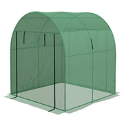 Image of a small walk in polytunnel greenhouse with roll up door and 2 windows