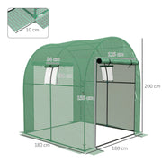 Image of a small walk in polytunnel greenhouse with roll up door and 2 windows