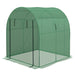 Image of a small walk in polytunnel greenhouse with roll up door and 2 windows