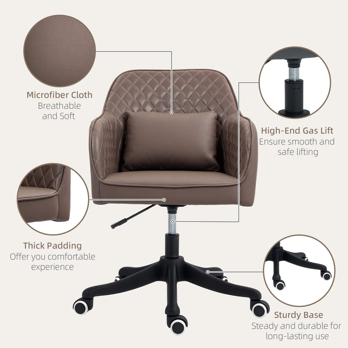 Brown Microfibre Office Chair With Massage Lumbar Pillow and Wheels by Vinsetto