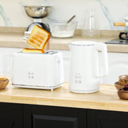 White 1.5L 3000W Rapid Boil Kettle and 2 Slice Toaster Set with 7 Browning Levels by HOMCOM
