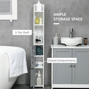 Tall Freestanding Bathroom Cabinet with Open Shelves and Storage Cupboards Grey