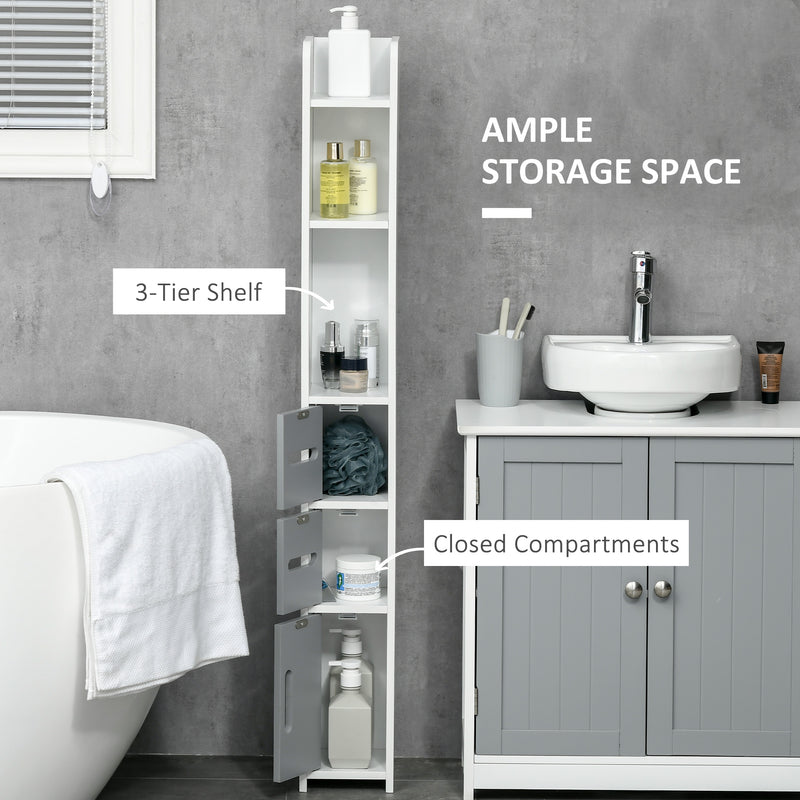 Tall Freestanding Bathroom Cabinet with Open Shelves and Storage Cupboards Grey