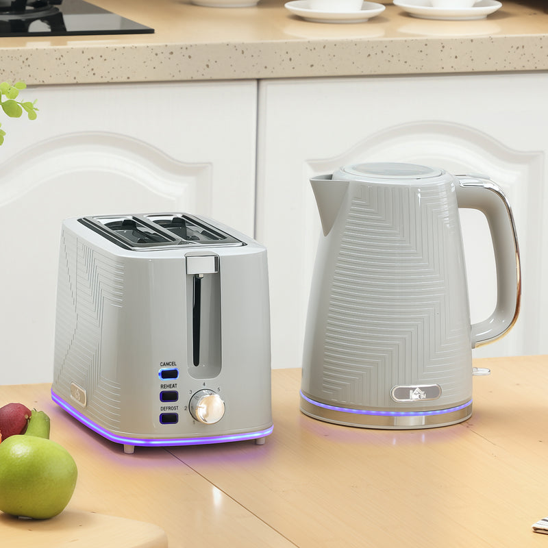 Grey Modern Kettle and Toaster Set for Fast Breakfast Preparation Dual Function Design