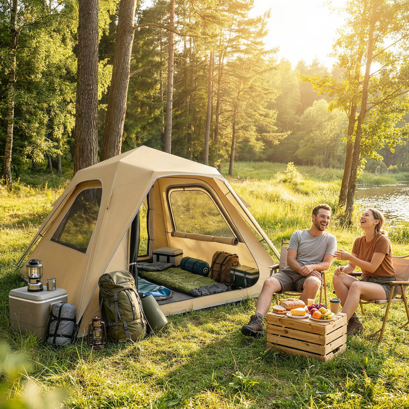 Pop Up Family Tent for 3 to 4 People with Instant Setup and All Weather Protection Khaki
