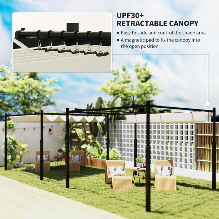 3x3m Metal Pergola with Retractable Roof and UPF30+ Sun Shade Canopy Cream White by Outsunny