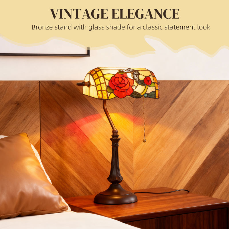 Table Lamp with Handmade Stained Glass Shade for Warm Cosy Lighting Bronze Red