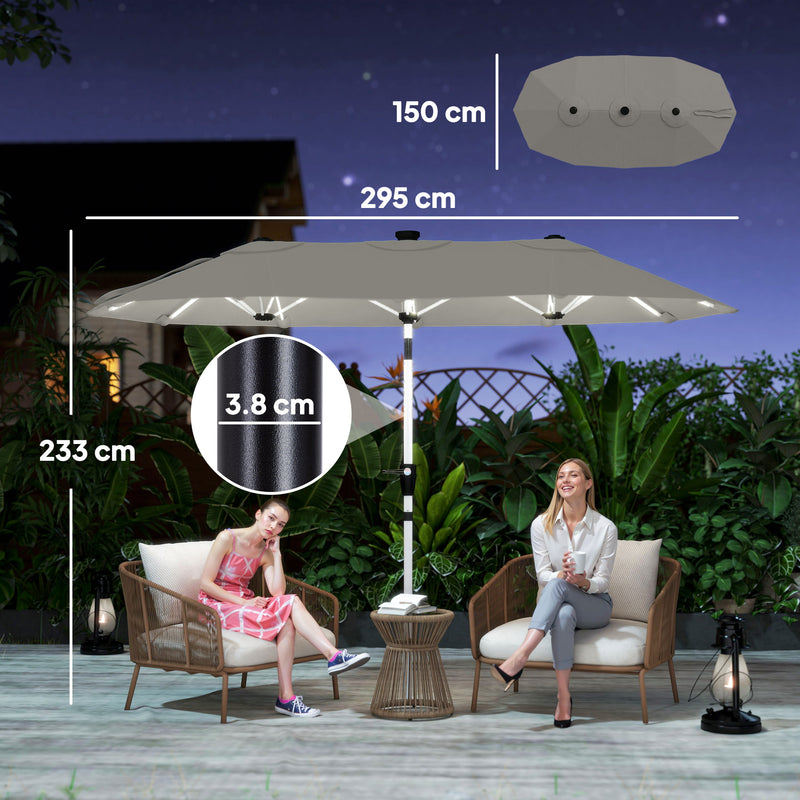 3m Double Garden Parasol with Lights for Outdoor Shade, Solar Powered LED, UPF30+