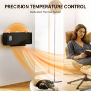 Wall Mounted 2000W Ceramic Electric Heater with Adjustable Thermostat and Fan Black