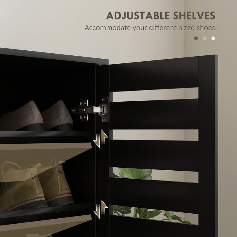 Black Shoe Storage Cabinet With Adjustable Shelves Ideal for Hallways and Entryways, Holds 15 Pairs