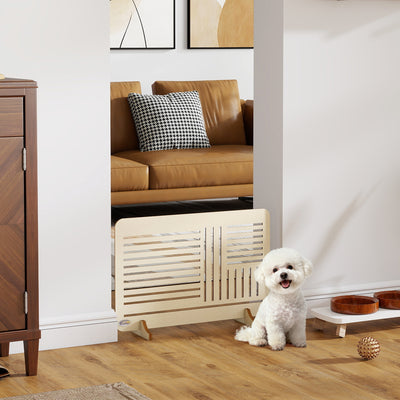 Freestanding Wooden Pet Gate for Small Dogs with Stable Feet 75 x 51 cm Natural Wood AOSOM