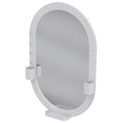 Oval pegboard wall mirror with two pen holders and a tray, product view