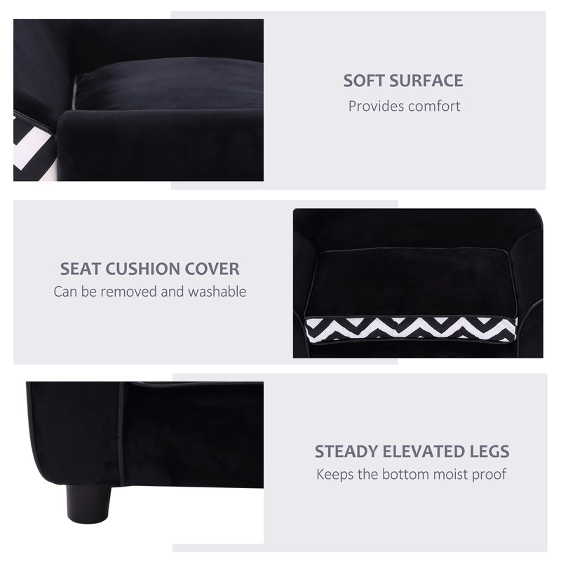 Small Pet Sofa Bed with Soft Cushion and Removable Cover for Dogs and Cats Black