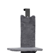 Close-up of the door hook and top plush panel of the cat shelf