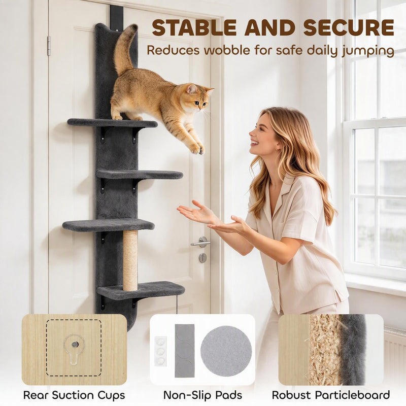 Rear suction cups, non-slip pads and particleboard callouts with a cat jumping