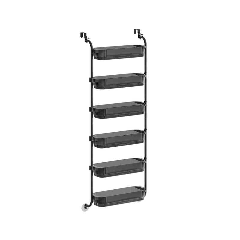 Songmics 6-tier over-the-door storage organiser in Transparent Black on a plain white background