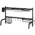 2 Tier Over Sink Dish Drying Rack Adjustable Space Saving Drainer for Kitchen, Black Homcom