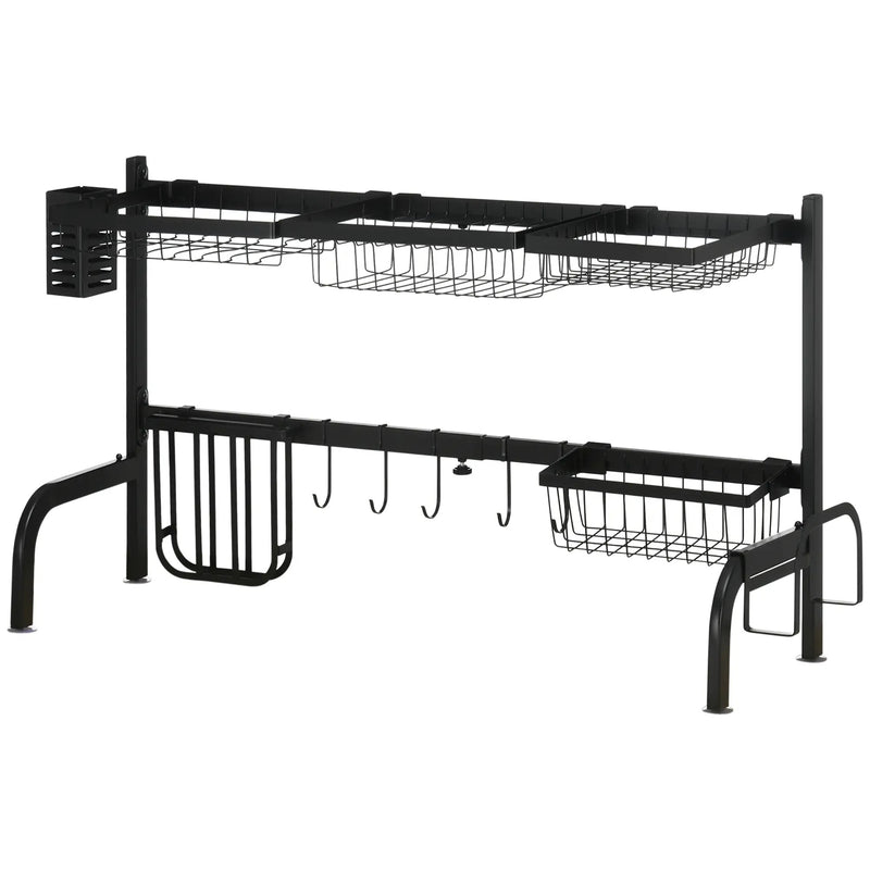 2 Tier Over Sink Dish Drying Rack Adjustable Space Saving Drainer for Kitchen, Black