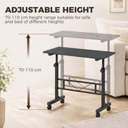Graphic showing the black table raised and lowered across its 70 to 110 cm height range