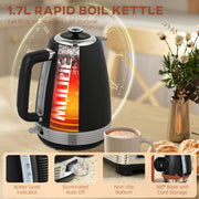 Stainless Steel Kettle and 4 Slice Toaster Set with Rapid Boil and Crumb Tray Black Silver