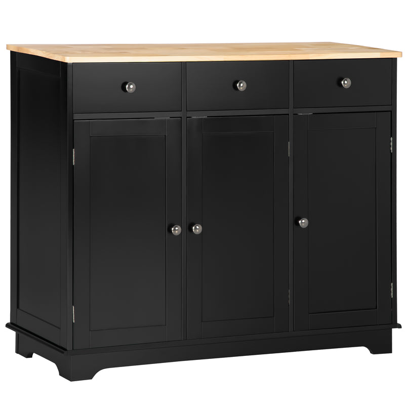Black Sideboard With Rubberwood Top And Adjustable Shelves For Kitchen Or Dining Room