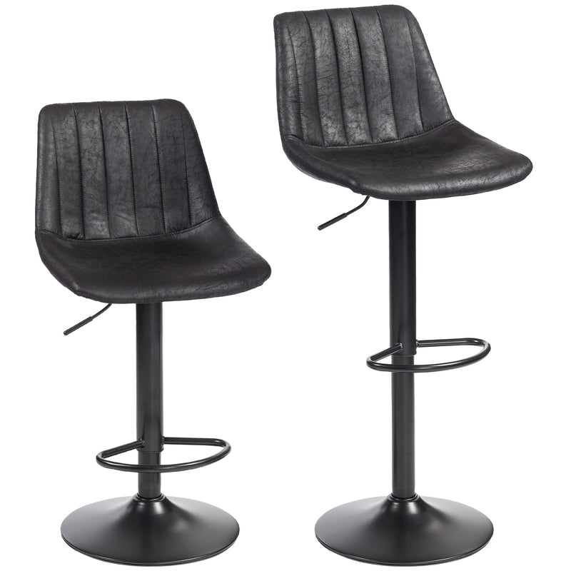 Set of 2 Leathaire Tub Bar Stools with Footrest for Kitchen or Home Bar Black