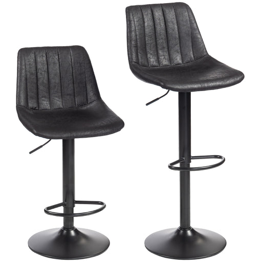 Set of 2 Leathaire Tub Bar Stools with Footrest for Kitchen or Home Bar Black
