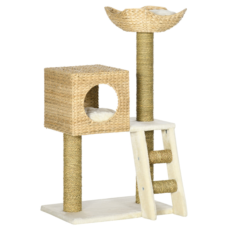 Multi Level Cat Tree with Scratching Posts Bed and Hideaway House for Indoor Cats Natural