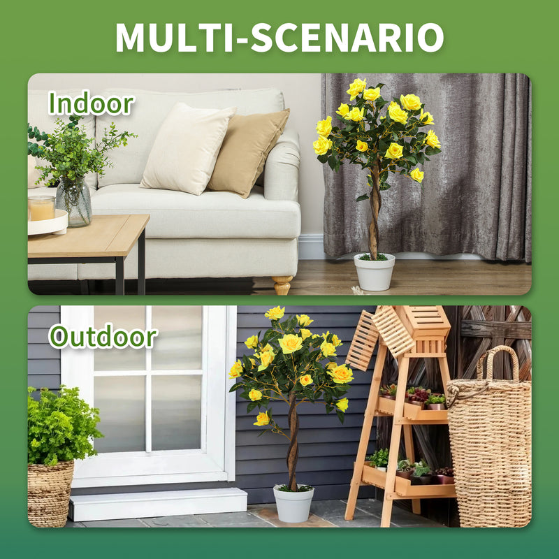 Set of 2 Artificial White Rose Plants in Pots 90cm for Indoor and Outdoor Decor by Outsunny