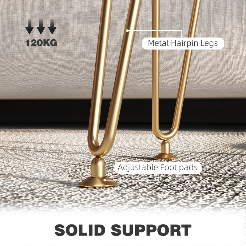 Round Storage Ottoman Footstool Cream White With Gold Hairpin Legs 5L Velvet Feel by HOMCOM