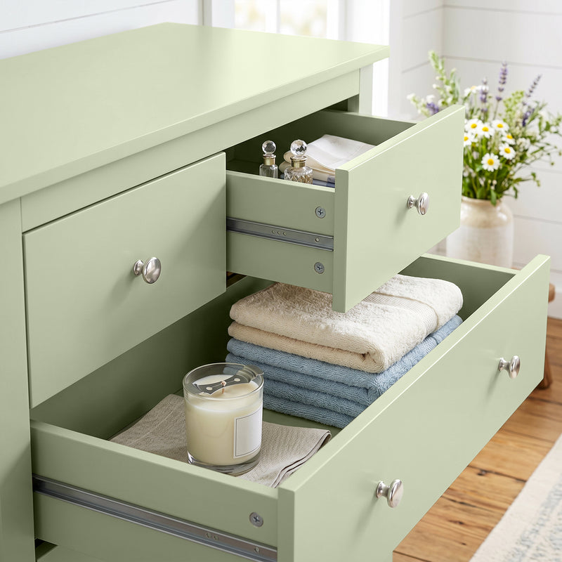 Chest of Drawers with 5 Wide Storage Drawers for Organising Bedroom Clothes Sage Green