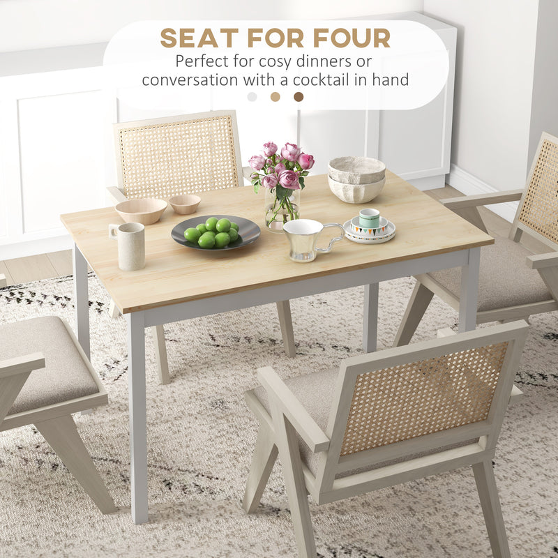 Four Seater Wooden Dining Table with Rustic Farmhouse Style for Kitchen or Dining Room Natural