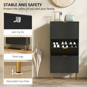 Slim Shoe Storage Cabinet with 3 Tier Flip Drawers Ideal for Hallways Black
