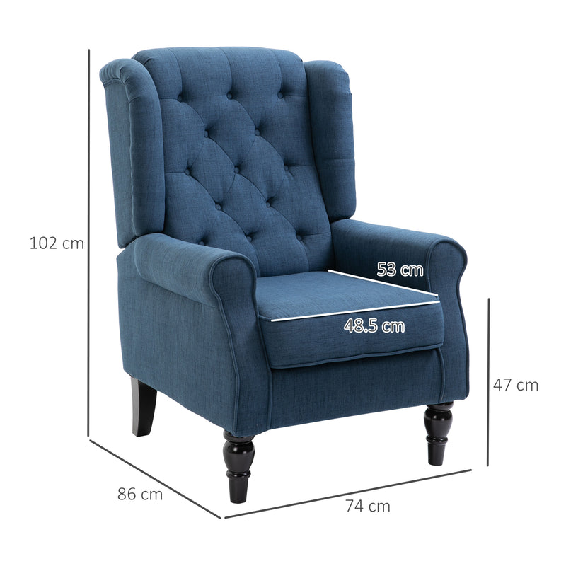 Retro Wingback Accent Chair with Button Tufted Upholstery for Living Room Comfort Blue