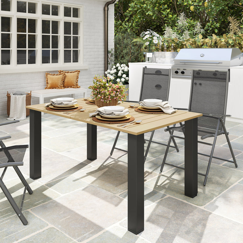 Garden Dining Table for 6 with Umbrella Hole and Slatted Metal Top Brown Outsunny