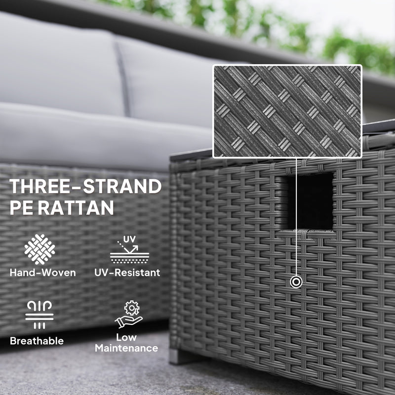 Grey 5 Piece Rattan Garden Furniture Set with Gas Fire Pit Table and Footstool