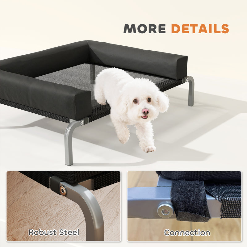 Raised Pet Bed for Small Dogs or Cats with Cooling Mesh and Supportive Pillow Black AOSOM
