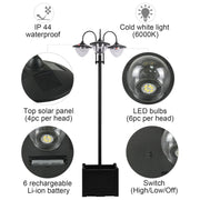 189cm Black Solar Lamp Post with Planter 3 Head Automatic LED Street Light by Outsunny