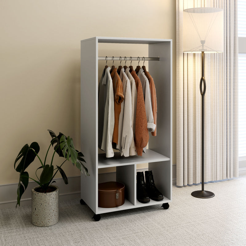 Grey Mobile Open Wardrobe with Clothes Rail and Storage Shelves by HOMCOM