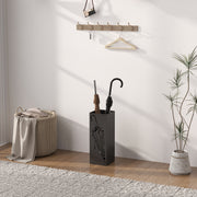 Black Metal Umbrella Stand with Hooks and Drip Tray for Hallway and Entryway by HOMCOM